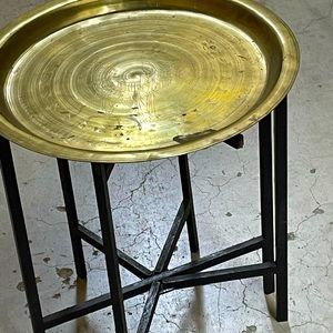 Beautiful eastern tabletop/platter. Folding custom hexagonal stand included